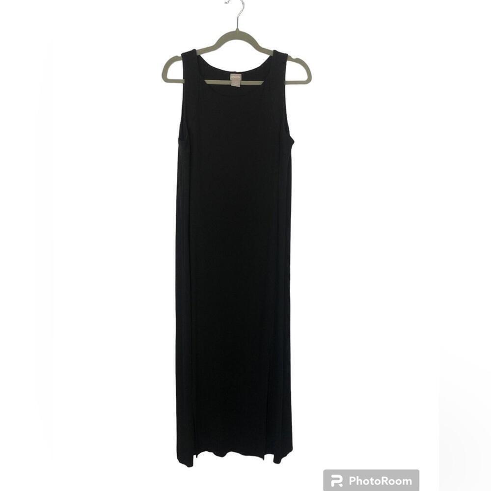 Chicoโs Womenโs Dress Cotton Knit Tank Sleeveless Two Front Slits Scoop Neck